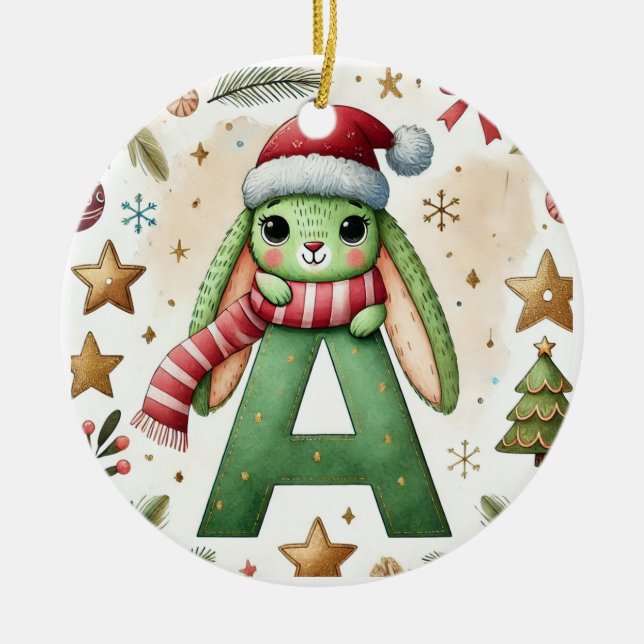 Décoration En Céramique Lapin de Noël avec la lettre A - Vacances d'aquare (Devant)
