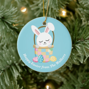Décoration En Céramique Lapin de Pâques personnalisé bleu bébé heureux