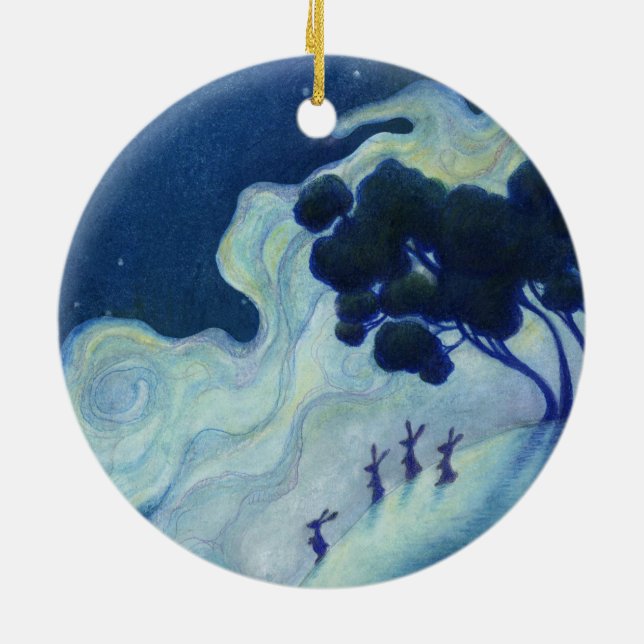Décoration En Céramique Lapins sur la Lune (Dos)