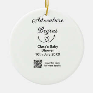 Décoration En Céramique L'aventure commence baby shower scan QR code coeur