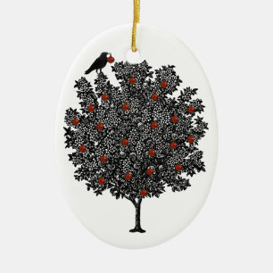 Décoration En Céramique Le Corbeau Décore L'Arbre De Noël Avec Des Ornemen