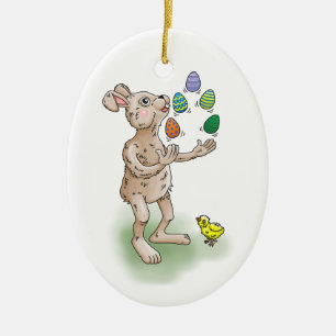 Décoration En Céramique Le lapin de Pâques jongle avec les oeufs de Pâques