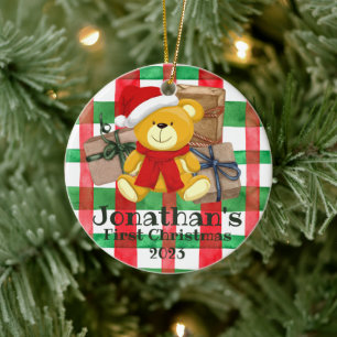 Décoration En Céramique Le mignon premier ours de Noël présente de l'aquar