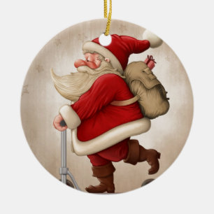 Décoration En Céramique Le père noël et le scooter de poussée