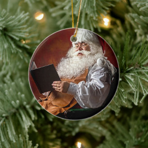Décoration En Céramique Le Père Noël lit le livre