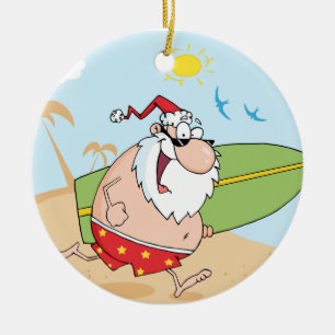 Décoration En Céramique Le père noël surfant