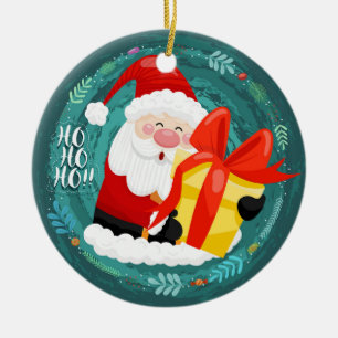 Décoration En Céramique Le Père Noël tenant des boîtes cadeaux Noël