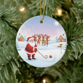 Décoration En Céramique Le plaisir de Santa au golf pendant les Fêtes au P