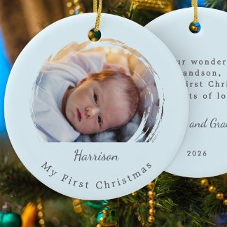 Décoration En Céramique Le premier Noël de bébé Bleu Élégant Souvenir Phot