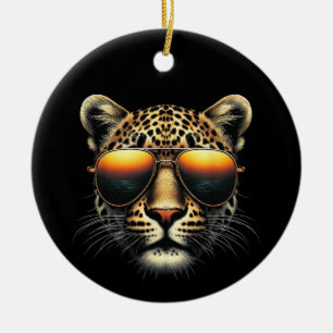 Décoration En Céramique Léopard Cool Avec Lunettes de Soleil Léopard Éléga