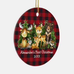 Décoration En Céramique Les premiers animaux de Noël du bébé Deer Plaid