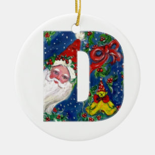 DÉCORATION EN CÉRAMIQUE LETTRE DE NOËL / SANTA CLAUS AVEC RIBBON ROUGE