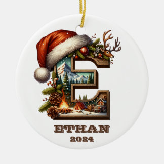 Décoration En Céramique LETTRE Festive E HIVER SCÈNE AVEC CHAT DE Santa