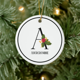 Décoration En Céramique Lettre Holiday Holly Monogramme A Personnalisée