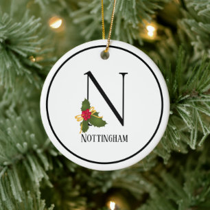 Décoration En Céramique Lettre Holiday Holly N Monogram