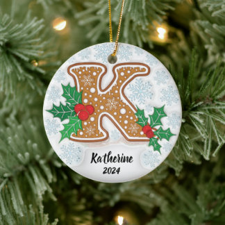 Décoration En Céramique Lettre K Nom Personnalisé Noël