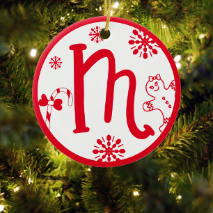 Décoration En Céramique LETTRE MONOGRAPHIQUE DE Noël M BLANC rouge