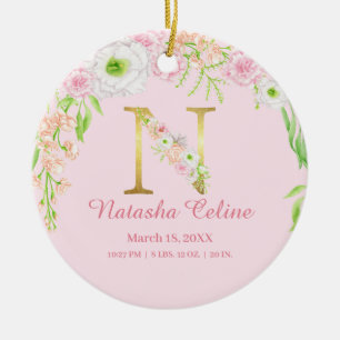 Décoration En Céramique Lettre rose et or "N" Floral Monogramme Statistiqu