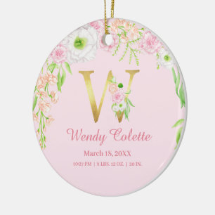 Décoration En Céramique Lettre rose et or "W" Floral Monogramme Statistiqu