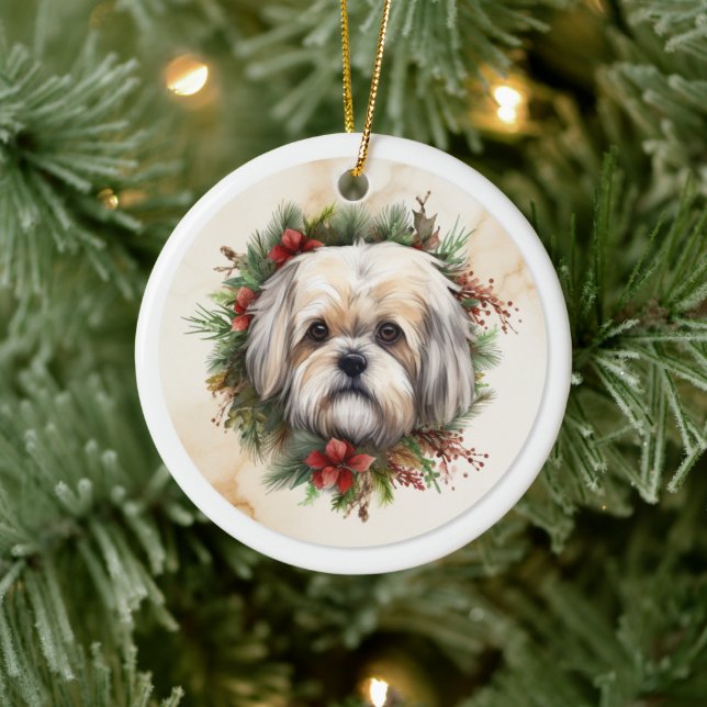 Décoration En Céramique Lhasa Apso Christmas Wreath Festive Pup (Arbre)