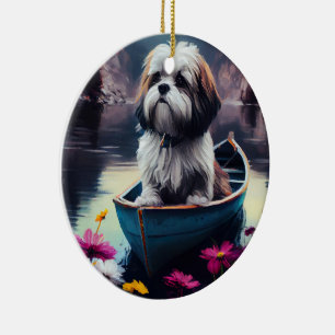 Décoration En Céramique Lhassa Apso sur une rame : une aventure Pittoresqu