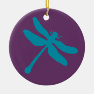 Décoration En Céramique libellule turquoise et violette