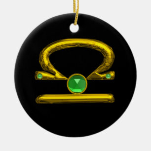 Décoration En Céramique LIBRA ZODIAC ANNIVERSAIRE JEWEL VERT EMERALD Gold