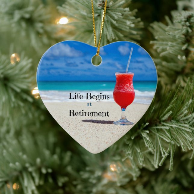 Décoration En Céramique Life Begins at Retirement, frosty drink on beach (Arbre)
