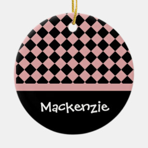 Décoration En Céramique Light Pink and Black Diamonds Custom Name
