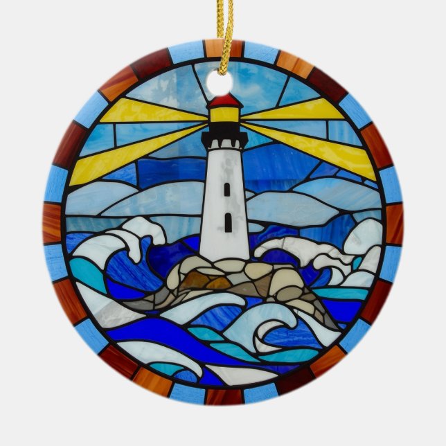 Décoration En Céramique Lighthouse Stained Glass Design (Devant)