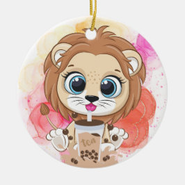 Décoration En Céramique Lion citation dessin animé boire du thé bobba.
