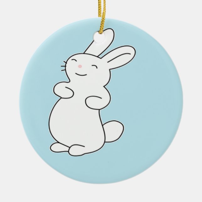 Décoration En Céramique Lire lapin blanc sur bleu (Devant)