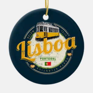 Décoration En Céramique Lisbonne Portugal avec Tramway Retro Souvenir Vint