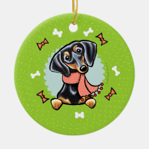 Décoration En Céramique Lisse noire Tan Dachshund couronne de Noël