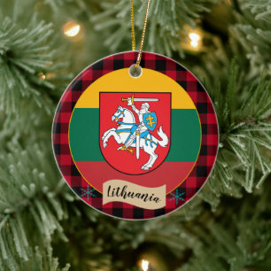 Décoration En Céramique Lithuania, Red buffalo plaid & Lithuanian Flag
