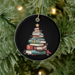 Décoration En Céramique Livres de Noël Arbre Amoureux des Livres Enseignan