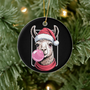 Décoration En Céramique Llama de Noël Chapeau de Père Noël Écharpe Bubble