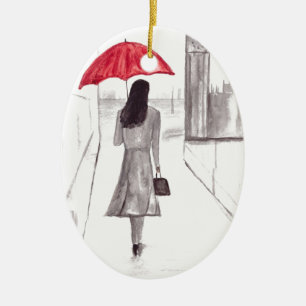 Décoration En Céramique London fille avec parapluie rouge