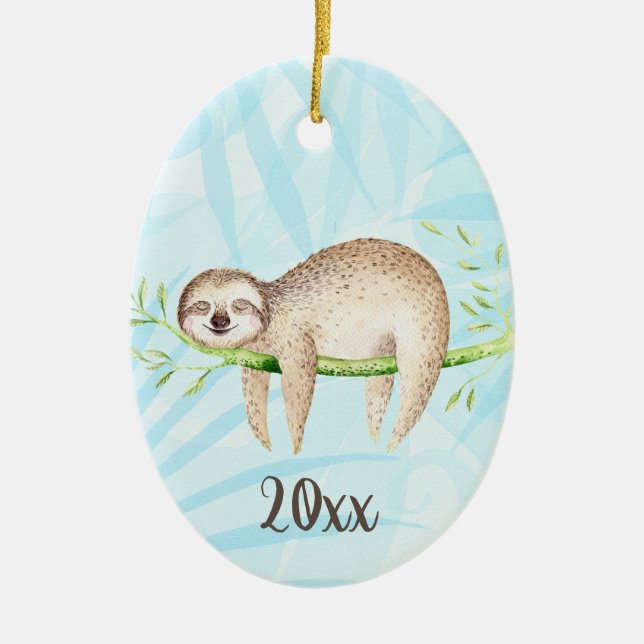 Décoration En Céramique Lounging Sloth Keepsaké Personnalisable année (Devant)