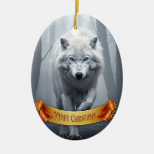 Décoration En Céramique Loup blanc dans la forêt de Foggy