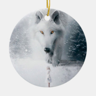 Décoration En Céramique Loup blanc géant