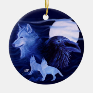 Décoration En Céramique Loup et Raven