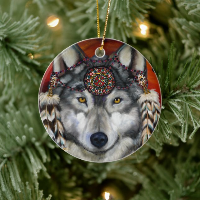 DÉCORATION EN CÉRAMIQUE LOUP GRIS (Arbre)