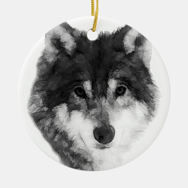 Décoration En Céramique Loup gris attrayant (Devant)