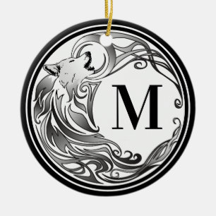 Décoration En Céramique Loup tribal - monogramme ombragé