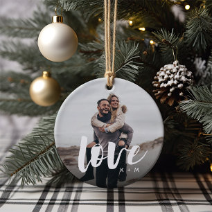 Décoration En Céramique Love Script Overlay Couples personnalisés Photo