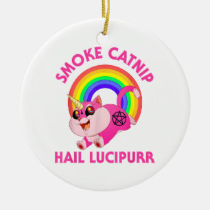 Décoration En Céramique Lucipurr à la grêle à la fumée, Funny Satan Chat U