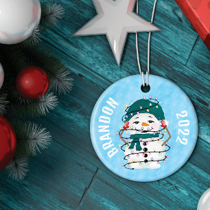 Décoration En Céramique Lumières brillantes hiver Merveilles Snowman Noël