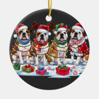 Décoration En Céramique Lumières de Noël Bulldog - Design adorable