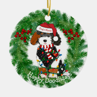 Décoration En Céramique Lumières de Noël personnalisées Bernedoodle